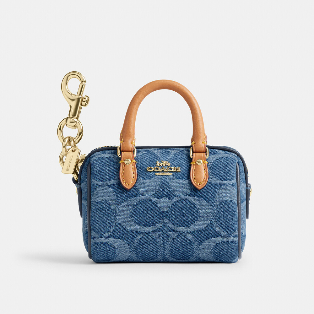 Coach Outlet Mini Rowan Bag Charm In Signature Denim Only charm for sale.